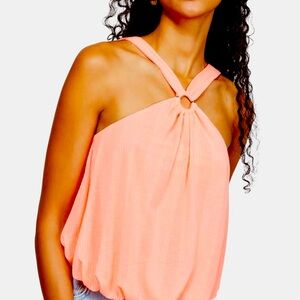 Free people Medium just a fling neon orange tank top flouncy bubble with ring